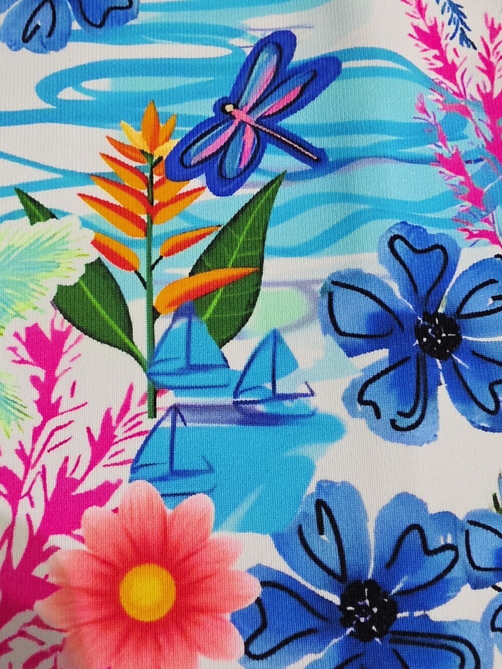 Lulu B Dress Large SPF 50 Tropical Floral Dragonfly Sailboat Sleeveless Resort - Picture 6 of 13